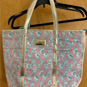 Lilly pulitzer Pink and Blue sea shell Pattern Tote Bag